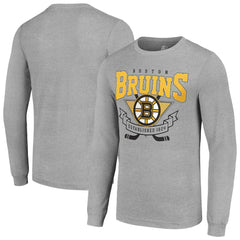 Boston Bruins Starter '80s Inspired Team Logo Long Sleeve T-Shirt - Heather Gray - NHL