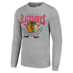 Chicago Blackhawks Starter '80s Inspired Team Logo Long Sleeve T-Shirt - Heather Gray - NHL