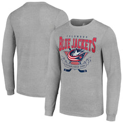 Columbus Blue Jackets Starter '80s Inspired Team Logo Long Sleeve T-Shirt - Heather Gray - NHL