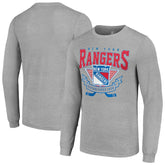 New York Rangers Starter '80s Inspired Team Logo Long Sleeve T-Shirt - Heather Gray - NHL