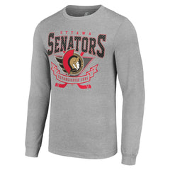 Ottawa Senators Starter '80s Inspired Team Logo Long Sleeve T-Shirt - Heather Gray - NHL