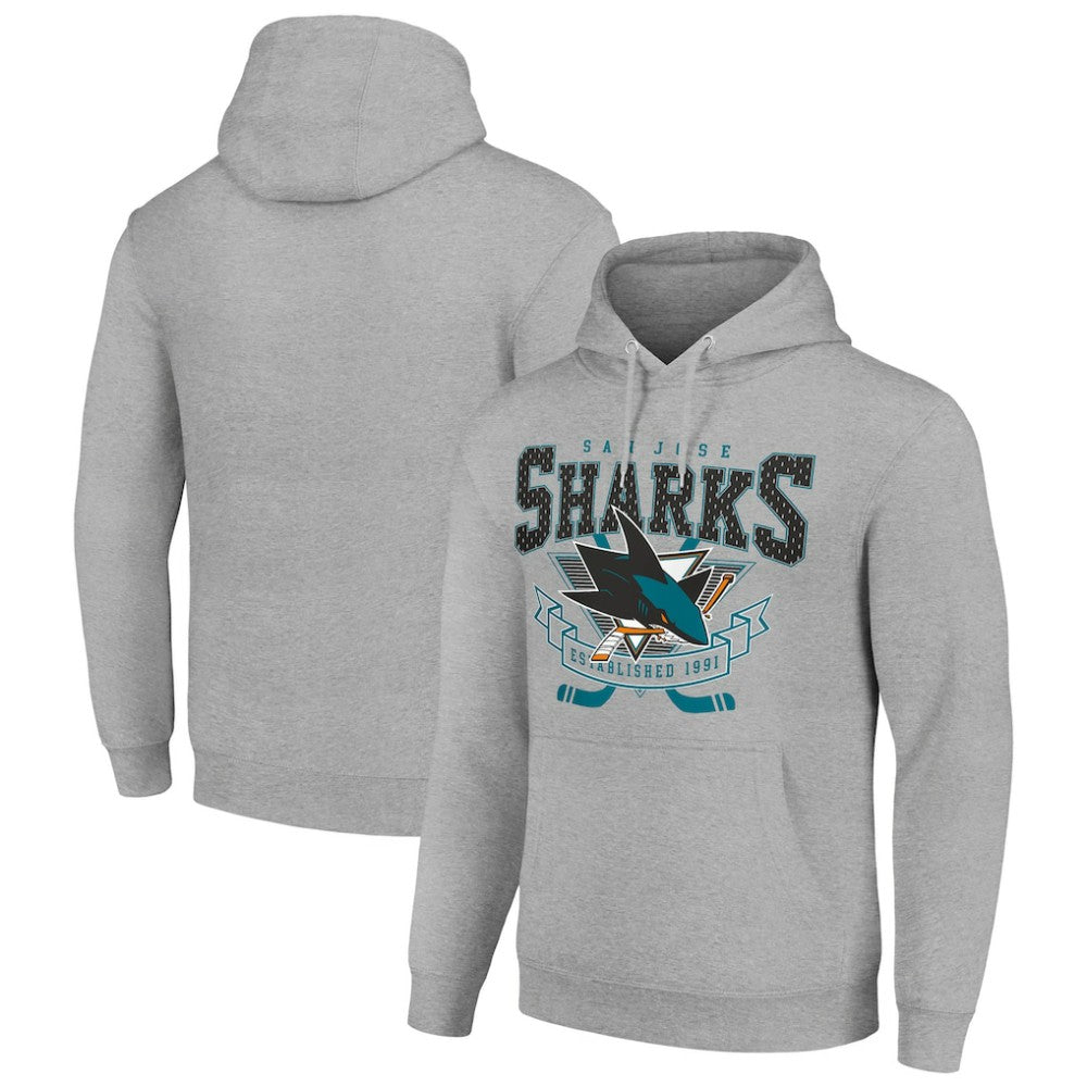 San Jose Sharks Starter Team Logo Graphic Fleece Tri-Blend Pullover Hoodie - Heather Gray - NHL