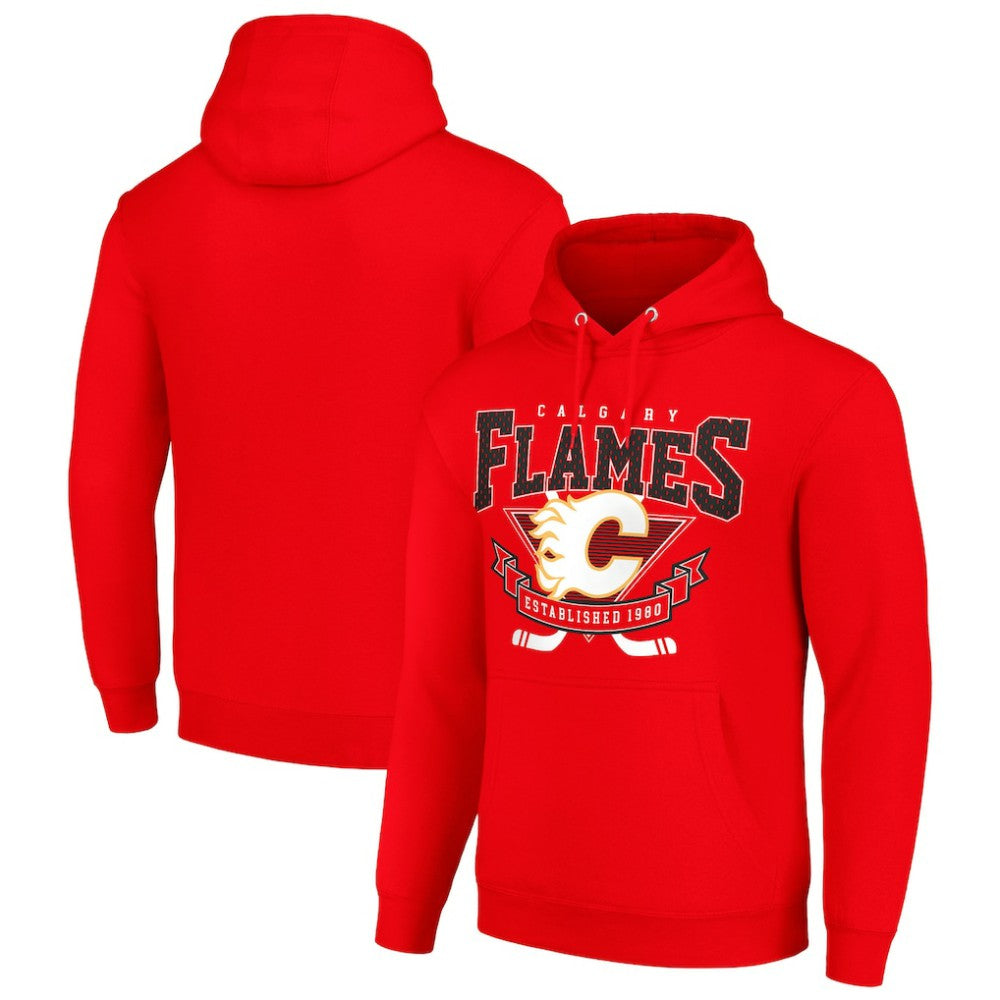 Calgary Flames Starter Team Logo Graphic Fleece Tri-Blend Pullover Hoodie - Red - NHL