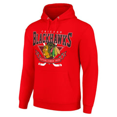 Chicago Blackhawks Starter Team Logo Graphic Fleece Tri-Blend Pullover Hoodie - Red - NHL