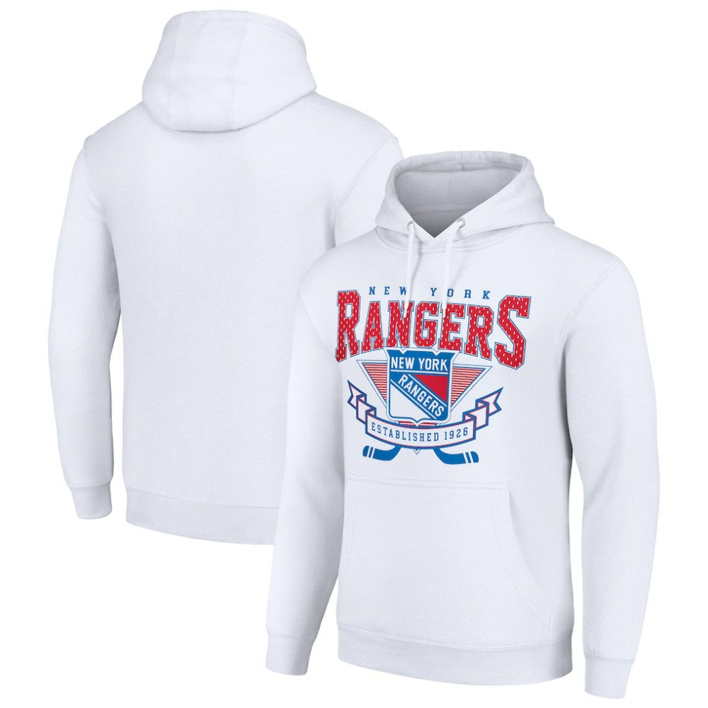 New York Rangers Starter Team Logo Graphic Fleece Tri-Blend Pullover Hoodie - White - NHL