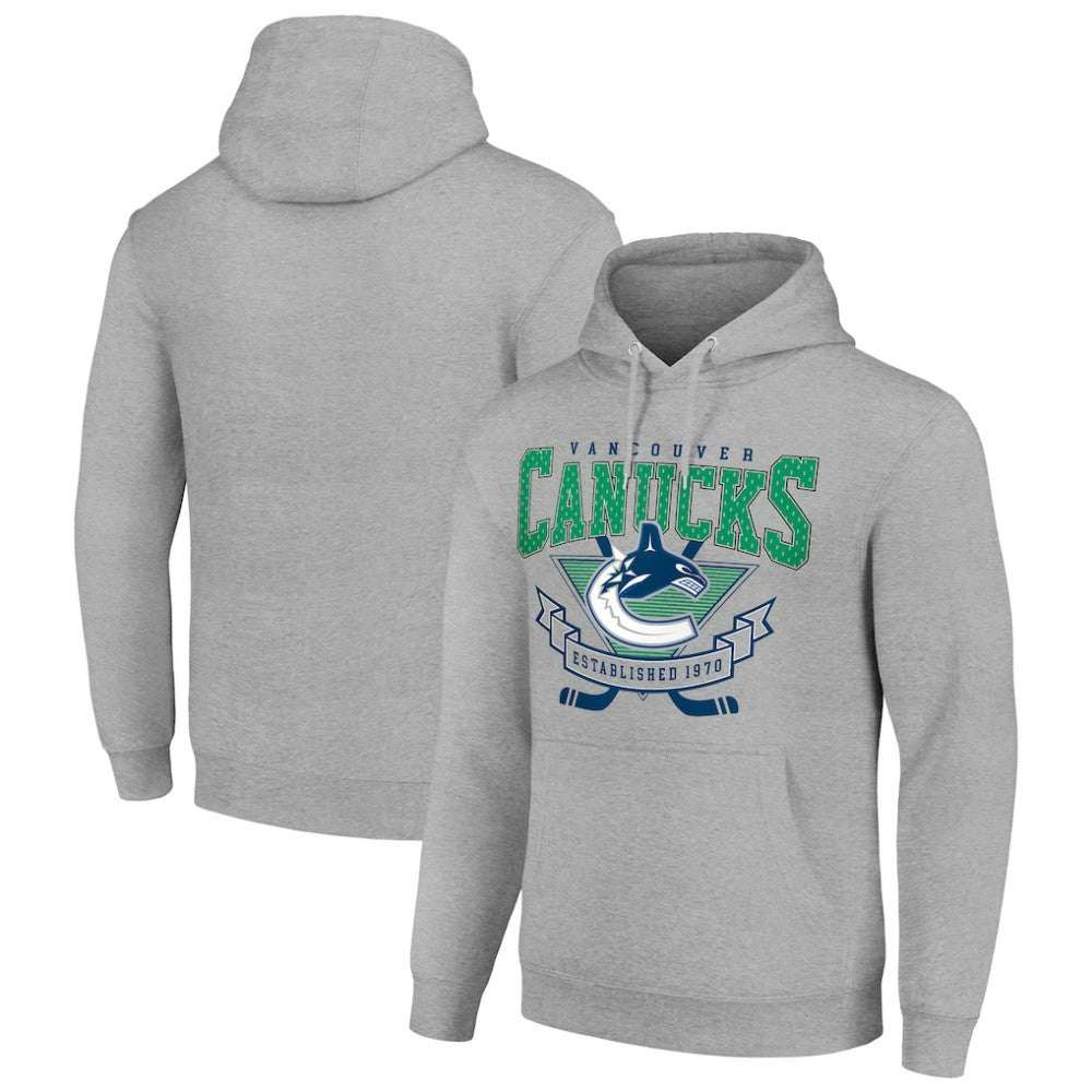 Vancouver Canucks Starter Team Logo Graphic Fleece Tri-Blend Pullover Hoodie - Heather Gray - NHL