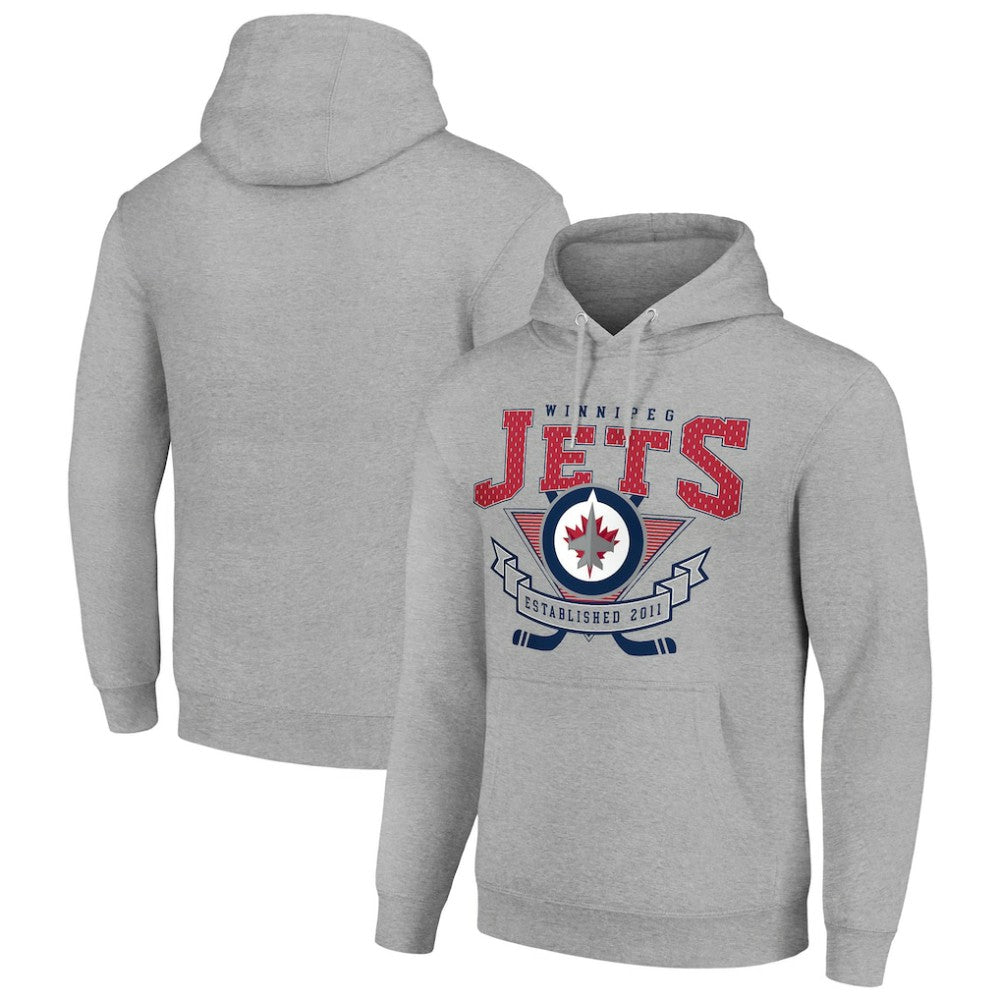 Winnipeg Jets Starter Team Logo Graphic Fleece Tri-Blend Pullover Hoodie - Heather Gray - NHL