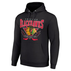 Chicago Blackhawks Starter Team Logo Graphic Fleece Tri-Blend Pullover Hoodie - Black - NHL