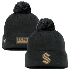 Seattle Kraken Fanatics Military Appreciation Cuffed Knit Hat with Pom - Black - NHL