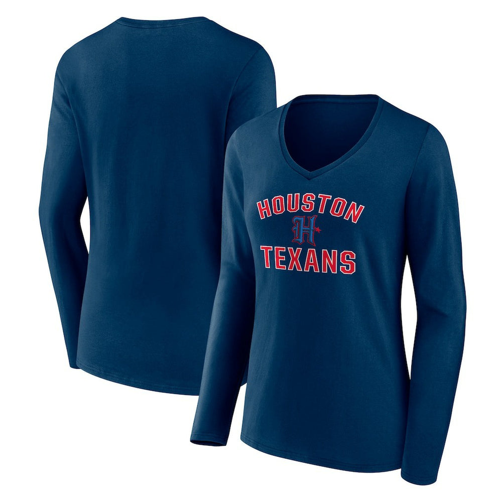 Houston Texans Women's Secondary Logo Victory Arch Long Sleeve V-Neck T-Shirt Navy | NFL