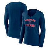 Houston Texans Women's Secondary Logo Victory Arch Long Sleeve V-Neck T-Shirt Navy | NFL