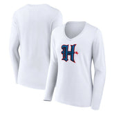 Houston Texans Women's Secondary Logo Long Sleeve V-Neck T-Shirt White | NFL