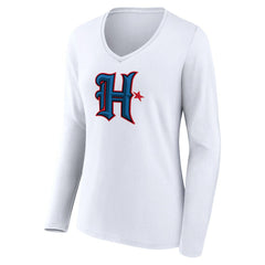 Houston Texans Women's Secondary Logo Long Sleeve V-Neck T-Shirt White | NFL