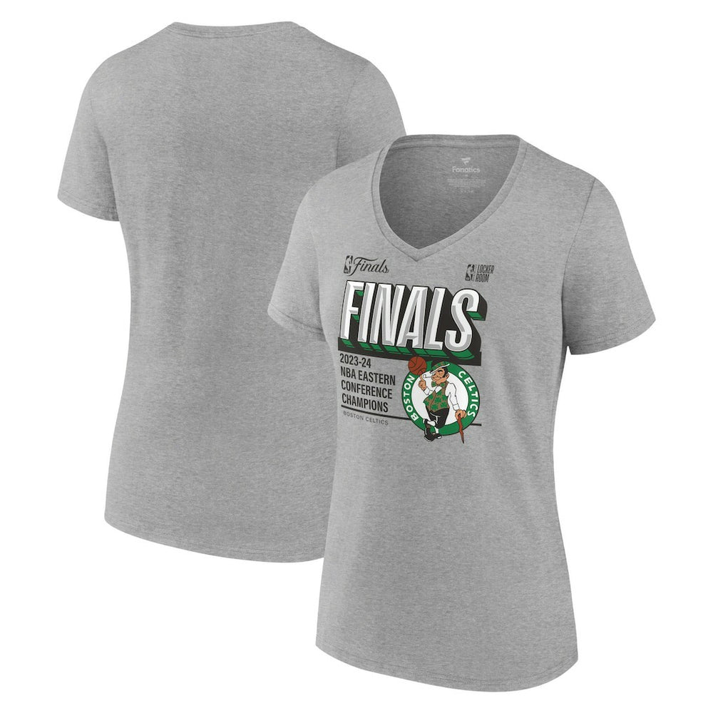 Boston Celtics Women's 2024 Eastern Conference Champions Locker Room Post Up Move V-Neck T-Shirt Steel - NBA