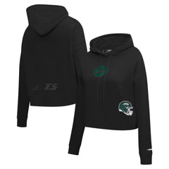 New York Jets Pro Standard Women's Jeweled Cropped Pullover Hoodie Black | NFL