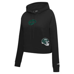 New York Jets Pro Standard Women's Jeweled Cropped Pullover Hoodie Black | NFL