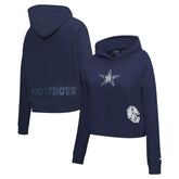 Dallas Cowboys Pro Standard Women's Jeweled Cropped Pullover Hoodie Navy | NFL