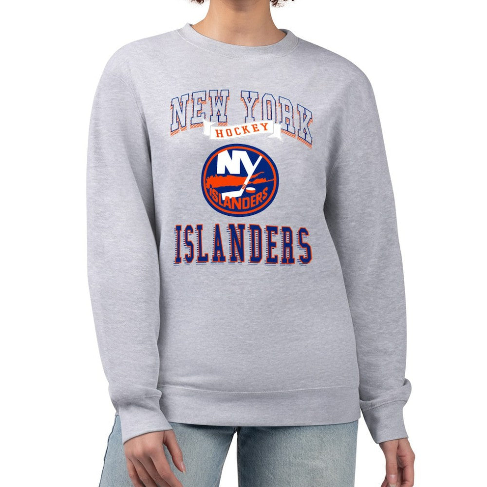 New York Islanders G-III 4Her by Carl Banks Women's Team Logo Tri-Blend Fleece Pullover Sweatshirt - Heather Gray - NHL