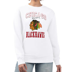 Chicago Blackhawks G-III 4Her by Carl Banks Women's Team Logo Tri-Blend Fleece Pullover Sweatshirt - White - NHL