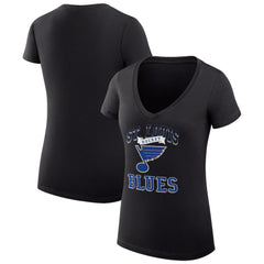 St. Louis Blues G-III 4Her by Carl Banks Women's Super-Slim Fit Lightweight Team Logo Graphic V-Neck T-Shirt - Black - NHL