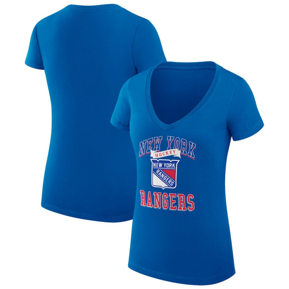 New York Rangers G-III 4Her by Carl Banks Women's Super-Slim Fit Lightweight Team Logo Graphic V-Neck T-Shirt - Blue - NHL