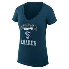 Seattle Kraken G-III 4Her by Carl Banks Women's Super-Slim Fit Lightweight Team Logo Graphic V-Neck T-Shirt - Navy - NHL