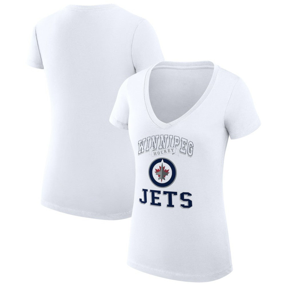 Winnipeg Jets G-III 4Her by Carl Banks Women's Super-Slim Fit Lightweight Team Logo Graphic V-Neck T-Shirt - White - NHL