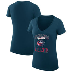 Columbus Blue Jackets G-III 4Her by Carl Banks Women's Super-Slim Fit Lightweight Team Logo Graphic V-Neck T-Shirt - Navy - NHL