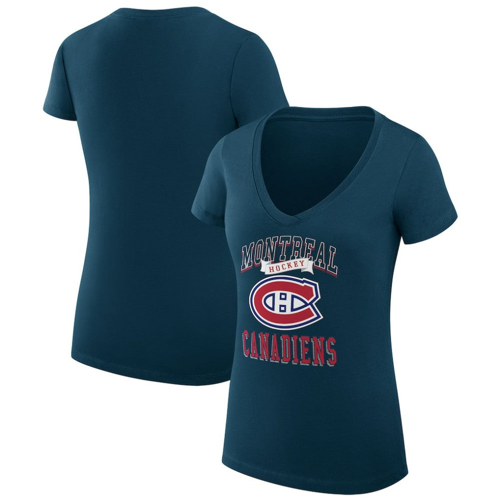 Montreal Canadiens G-III 4Her by Carl Banks Women's Super-Slim Fit Lightweight Team Logo Graphic V-Neck T-Shirt - Navy - NHL