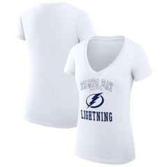 Tampa Bay Lightning G-III 4Her by Carl Banks Women's Super-Slim Fit Lightweight Team Logo Graphic V-Neck T-Shirt - White - NHL