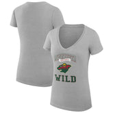 Minnesota Wild G-III 4Her by Carl Banks Women's Super-Slim Fit Lightweight Team Logo Graphic V-Neck T-Shirt - Heather Gray - NHL
