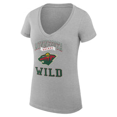 Minnesota Wild G-III 4Her by Carl Banks Women's Super-Slim Fit Lightweight Team Logo Graphic V-Neck T-Shirt - Heather Gray - NHL