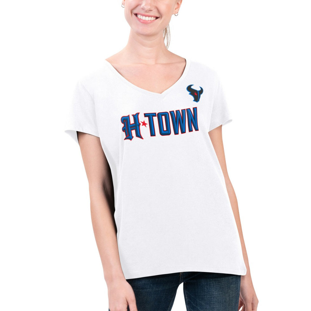 Houston Texans G-III 4Her by Carl Banks Women's Super-Slim Fit Lightweight H-Town V-Neck T-Shirt White | NFL