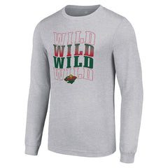 Minnesota Wild Starter Four Team Name Logo Long Sleeve Graphic T-Shirt - Heather Gray - NHL