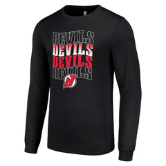 New Jersey Devils Starter Four Team Name Logo Long Sleeve Graphic T-Shirt - Black - NHL