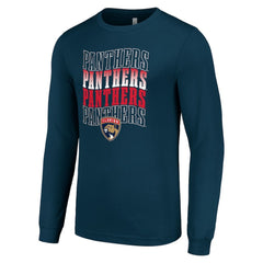 Florida Panthers Starter Four Team Name Logo Long Sleeve Graphic T-Shirt - Navy - NHL