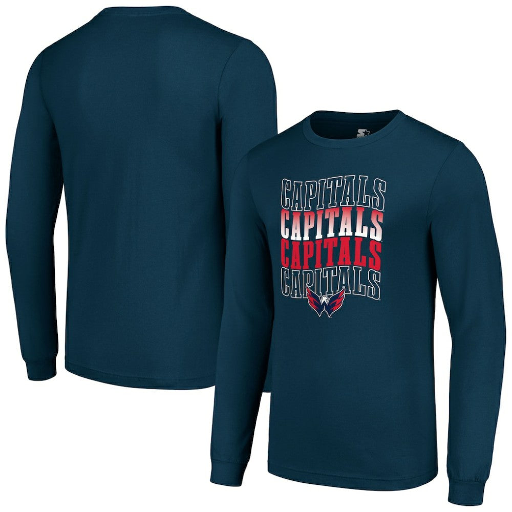 Washington Capitals Starter Four Team Name Logo Long Sleeve Graphic T-Shirt - Navy - NHL
