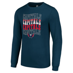 Washington Capitals Starter Four Team Name Logo Long Sleeve Graphic T-Shirt - Navy - NHL