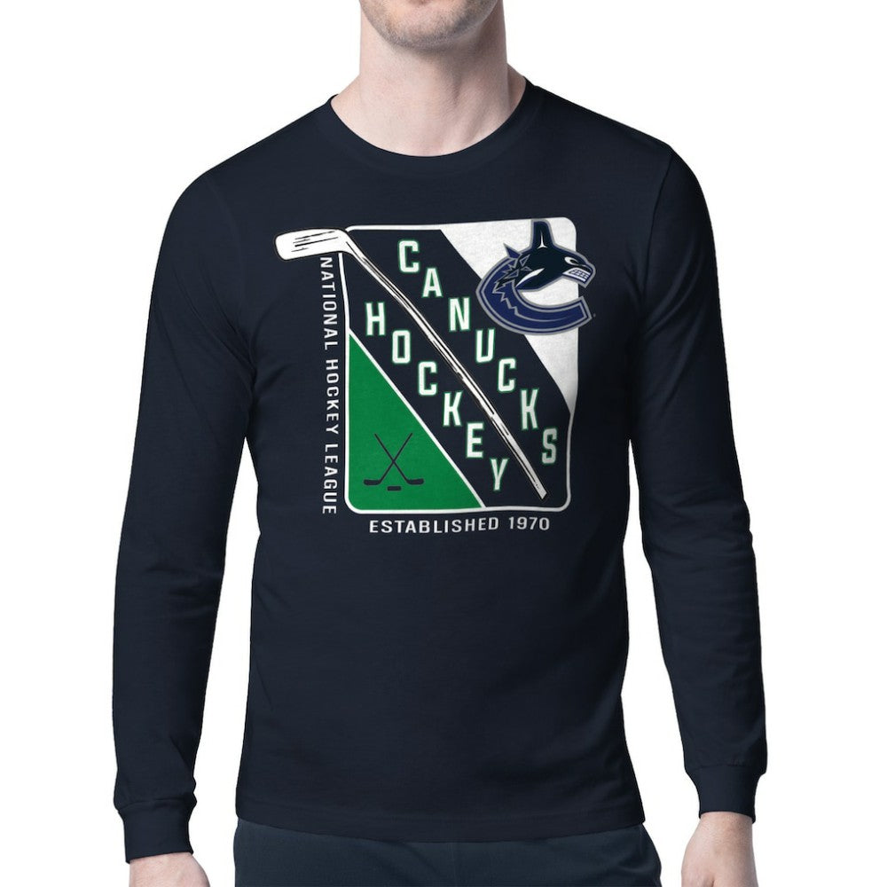 Vancouver Canucks Starter Shield Long Sleeve Graphic T-Shirt - Navy - NHL
