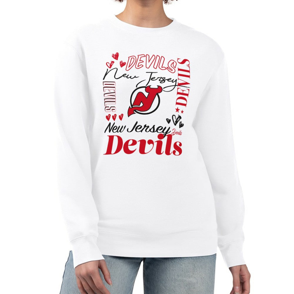 New Jersey Devils G-III 4Her by Carl Banks Women's Collage Graphic Fleece Long Sleeve Pullover Sweatshirt - White - NHL