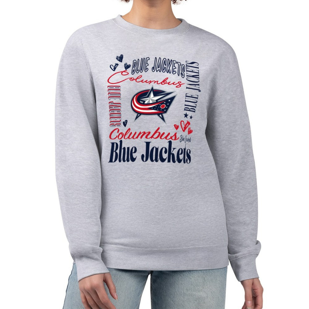 Columbus Blue Jackets G-III 4Her by Carl Banks Women's Collage Graphic Fleece Long Sleeve Pullover Sweatshirt - Heather Gray - NHL