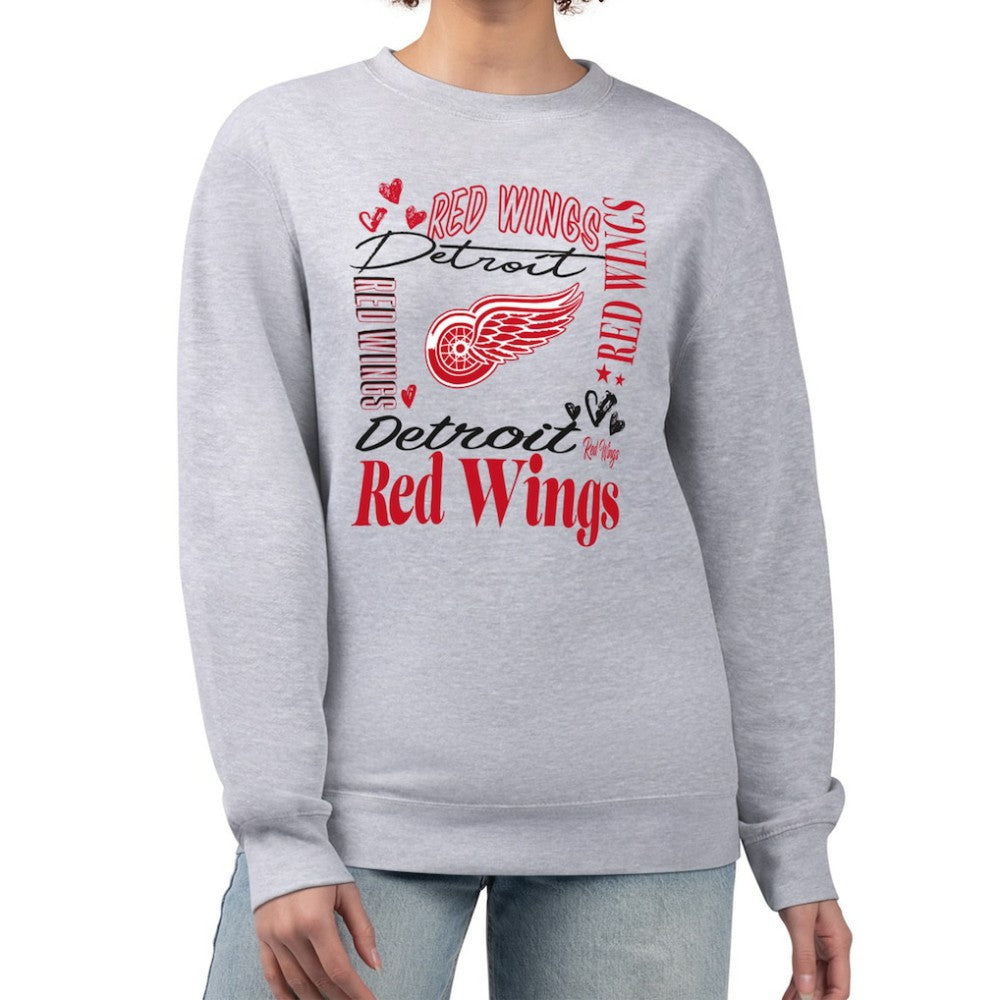 Detroit Red Wings G-III 4Her by Carl Banks Women's Collage Graphic Fleece Long Sleeve Pullover Sweatshirt - Heather Gray - NHL