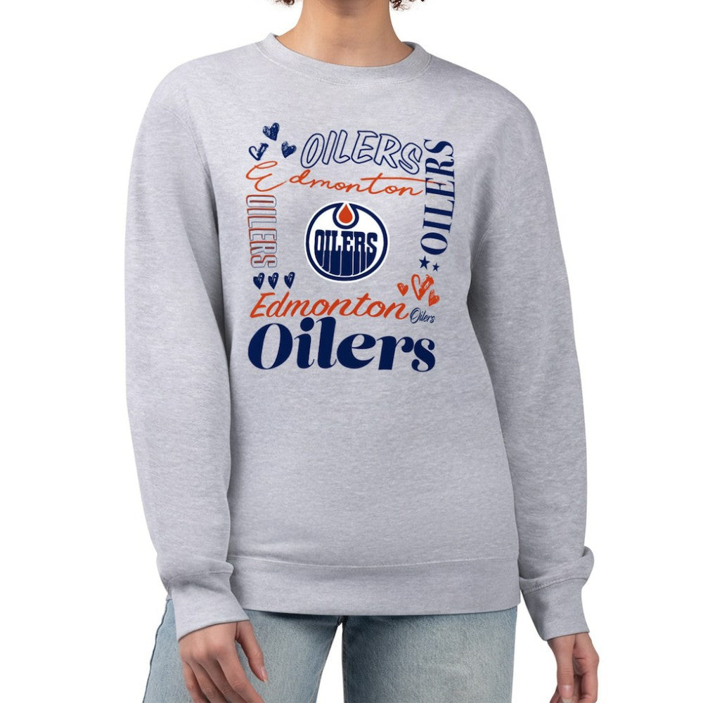 Edmonton Oilers G-III 4Her by Carl Banks Women's Collage Graphic Fleece Long Sleeve Pullover Sweatshirt - Heather Gray - NHL