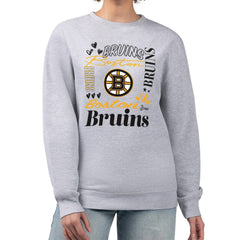 Boston Bruins G-III 4Her by Carl Banks Women's Collage Graphic Fleece Long Sleeve Pullover Sweatshirt - Heather Gray - NHL
