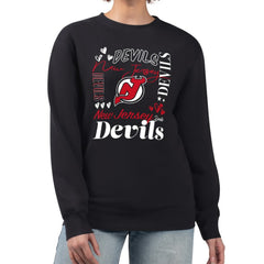 New Jersey Devils G-III 4Her by Carl Banks Women's Collage Graphic Fleece Long Sleeve Pullover Sweatshirt - Black - NHL