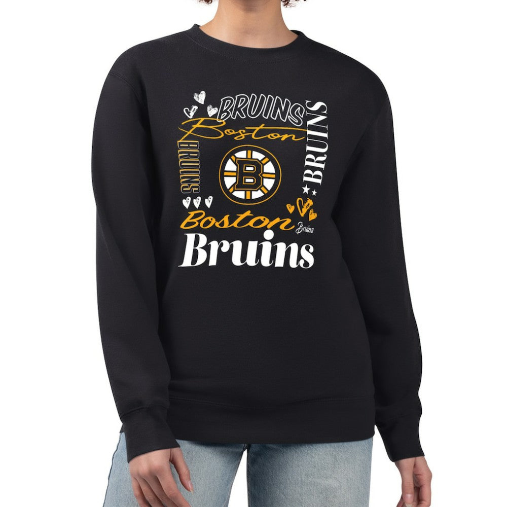 Boston Bruins G-III 4Her by Carl Banks Women's Collage Graphic Fleece Long Sleeve Pullover Sweatshirt - Black - NHL
