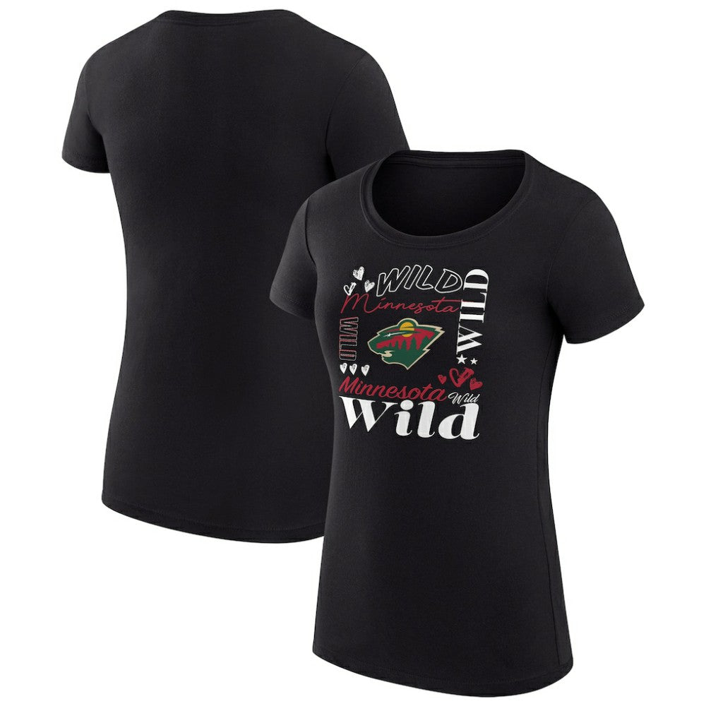 Minnesota Wild G-III 4Her by Carl Banks Women's Super-Slim Fit Lightweight Collage Team Graphic T-Shirt - Black - NHL