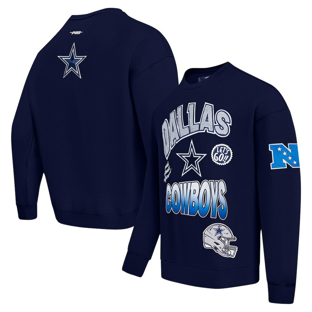 Dallas Cowboys Pro Standard Turn It Up Drop Shoulder Pullover Sweatshirt Navy | NFL