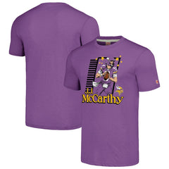 J.J. McCarthy Minnesota Vikings Homage Unisex Caricature Player Tri-Blend T-Shirt Purple | NFL