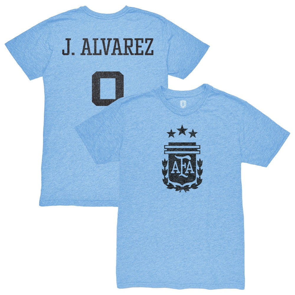 Julián Álvarez Argentina National Team 1863FC Player Retro Tri-Blend T-Shirt Light Blue - FIFA World CUP
